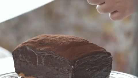 Chef making chocolate marble loaf cake. Stock Footage 237073684