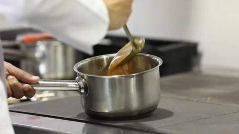 Chef is making cream soup 4 Stock Footage 314979994