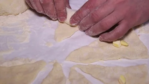 Chef Making Croissant With Filling Stock Footage 73266560