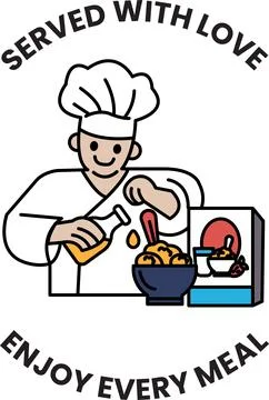 A chef is making a meal and the image is titled "Enjoy every meal" Stock Illustration