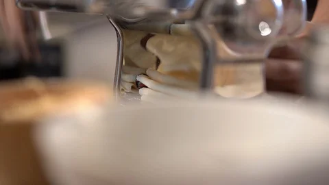Chef making pasta from hand pasta machine, home cooking style Stock Footage 120553797