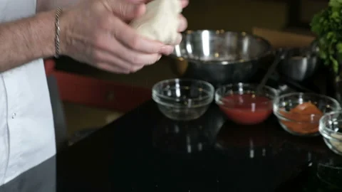 Chef making pizza dough Stock Footage 96383454