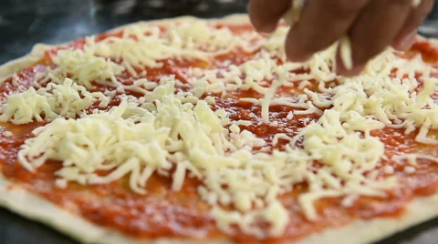 Chef making pizza at kitchen, Focus on pizza Stock Footage 45425518