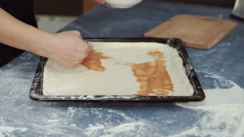 Chef making pizza at kitchen Stock Footage 73095771