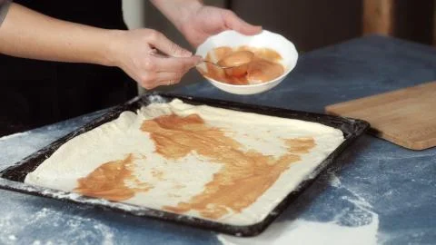 Chef making pizza at kitchen Stock Photos