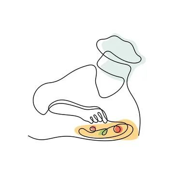 Chef making pizza one line vector illustration Stock Illustration