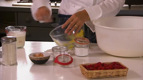 Chef making a raspberry pastry Stock Footage 86225816