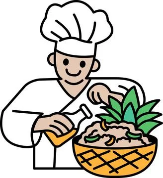 A chef is making a salad with a pineapple in a bowl Stock Illustration