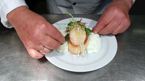Chef Making Salmon Mousse Appetizer Stock Footage 244468145
