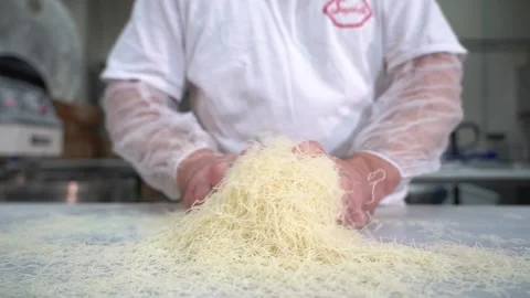 A chef making shredded wheat dessert Stock Footage 150081405