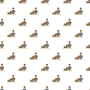 Chef man baking bread in oven pattern Stock Illustration