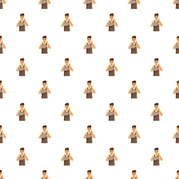 Chef man baking cooking pattern on white background Stock Illustration