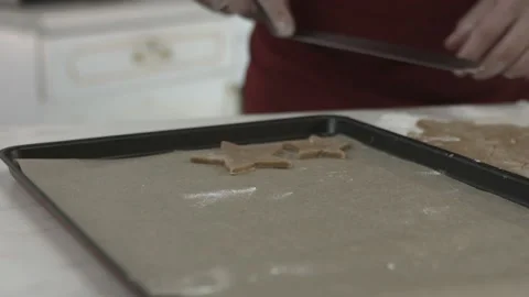 Chef Man Displacing Cut Biscuit on Baking Pan Stock Footage 160962572
