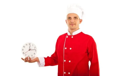 Chef man holding clock Stock Photos