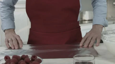 Chef Man Prepare Foil for Baking Pastry Dessert Stock Footage 160963893