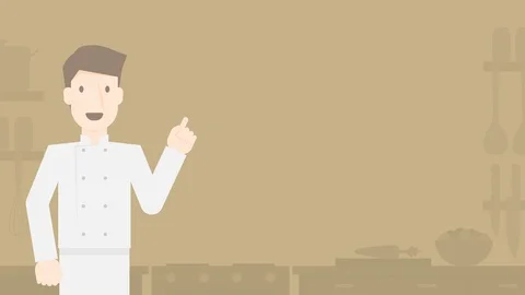 Chef man presentation on kitchen light brown color background, seamless loopi Video stock 91721213