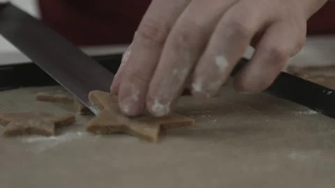 Chef Man Put Biscuit in Star Shape on Baking Pan Stock Footage 160977577