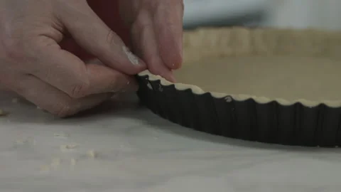 Chef Man Putting and Forming Dough in Baking Pan Stock Footage 160963620