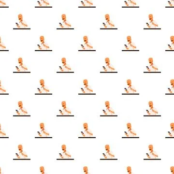 Chef man using smartphone in repeating seamless pattern Stock Illustration