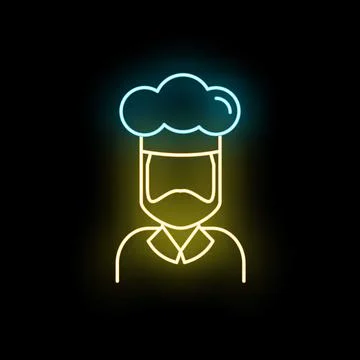 Chef man wearing hat and beard neon icon Illustrazione stock