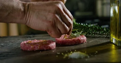 Chef Marinating Hambuger 4K Stock Footage 79447686