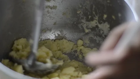 Chef Mashed potatoes and cooking in the bowl. Stock Footage 87195011