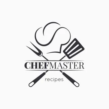 Chef master logo with chef hat on white background Stock Illustration