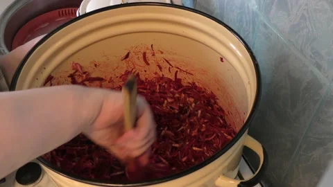 The chef mixes the beetroot salad Stock Footage 160644723