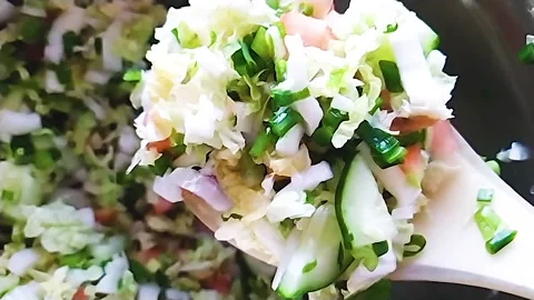Chef Mixes Vegetable Fresh Salad Food Healthy Meal Mediterranean Kitchen Vegetar Stock Footage 159176477