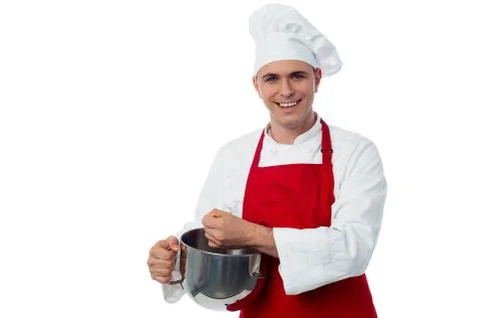 Chef mixing batter, isolated on white Stock Photos