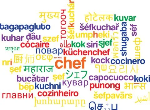 Chef multilanguage wordcloud background concept Illustrazione stock