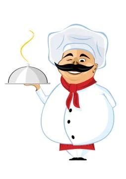 Chef with mustache holding silver serving dome Stock-Illustration