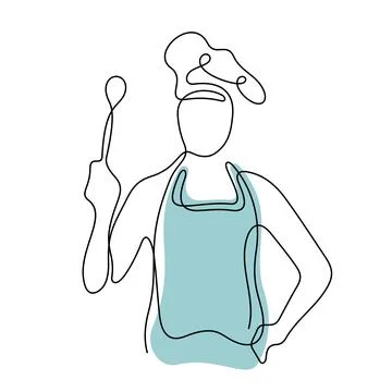 Chef one line colourful vector illustration Stock Illustration