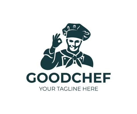 Chef or cook in cap and shows gesture okay, logo design Stock Illustration