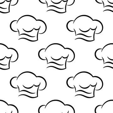 Chef or cook caps seamless outline pattern Stock Illustration