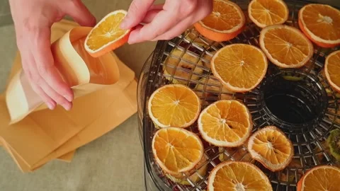Chef packing dried orange slices into paper bags Stock Footage 311516289