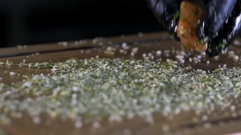 The chef is panning the fish Stock Footage 97881087