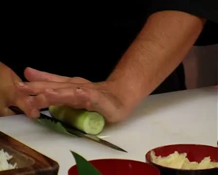 Chef peeled cucumber-Cool trick Stock Footage 10684574