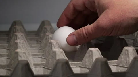 Chef picking a last white egg from a cardboard container Stock Footage 314088781
