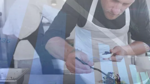 Chef picking from spoon, plating garnish with tweezer to finish food while Stock Footage 333540195