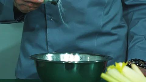 The chef pickles salad Stock Footage 87332357