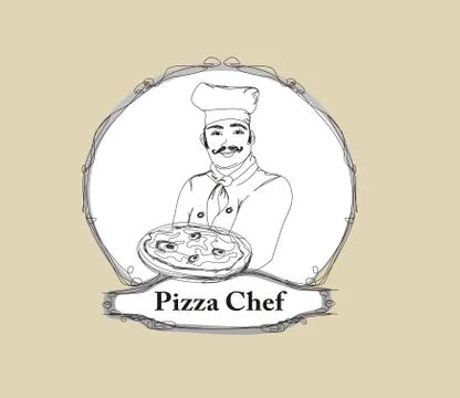 Chef with pizza card Stock Illustration