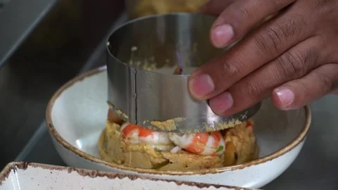 Chef Plating Shrimp Dish Stock Footage 318310143