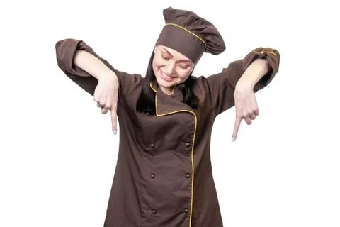 Chef pointing fingers down Stock Photos