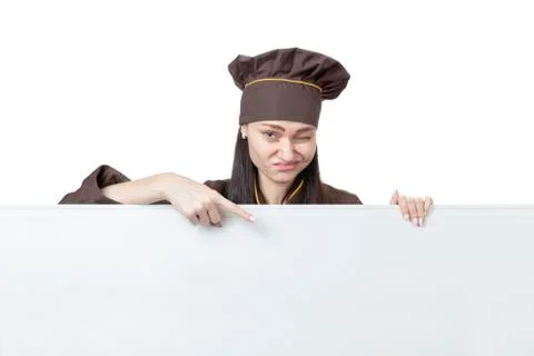 Chef points down with his finger Stock Photos
