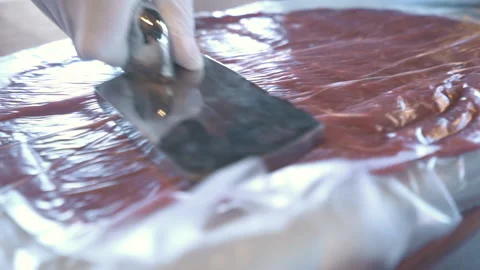A chef pounding meat. Close-up shot Stock Footage 144034216