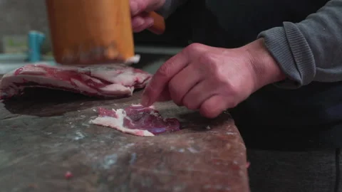 A chef pounding meat. Close-up shot Stock-Footage 147195249