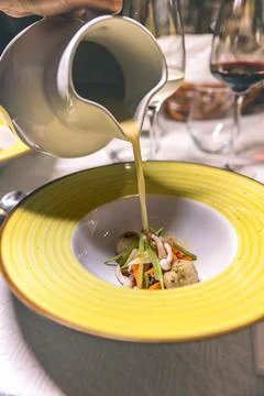 Chef pour soup Stock Photos