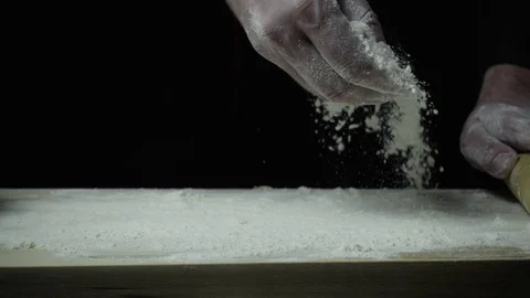 Chef pours flour hand slow motion Stock Footage 72781961