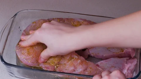 Chef prepares of big piece of fish. Close up shot of the chef's hands Stock Footage 104335567